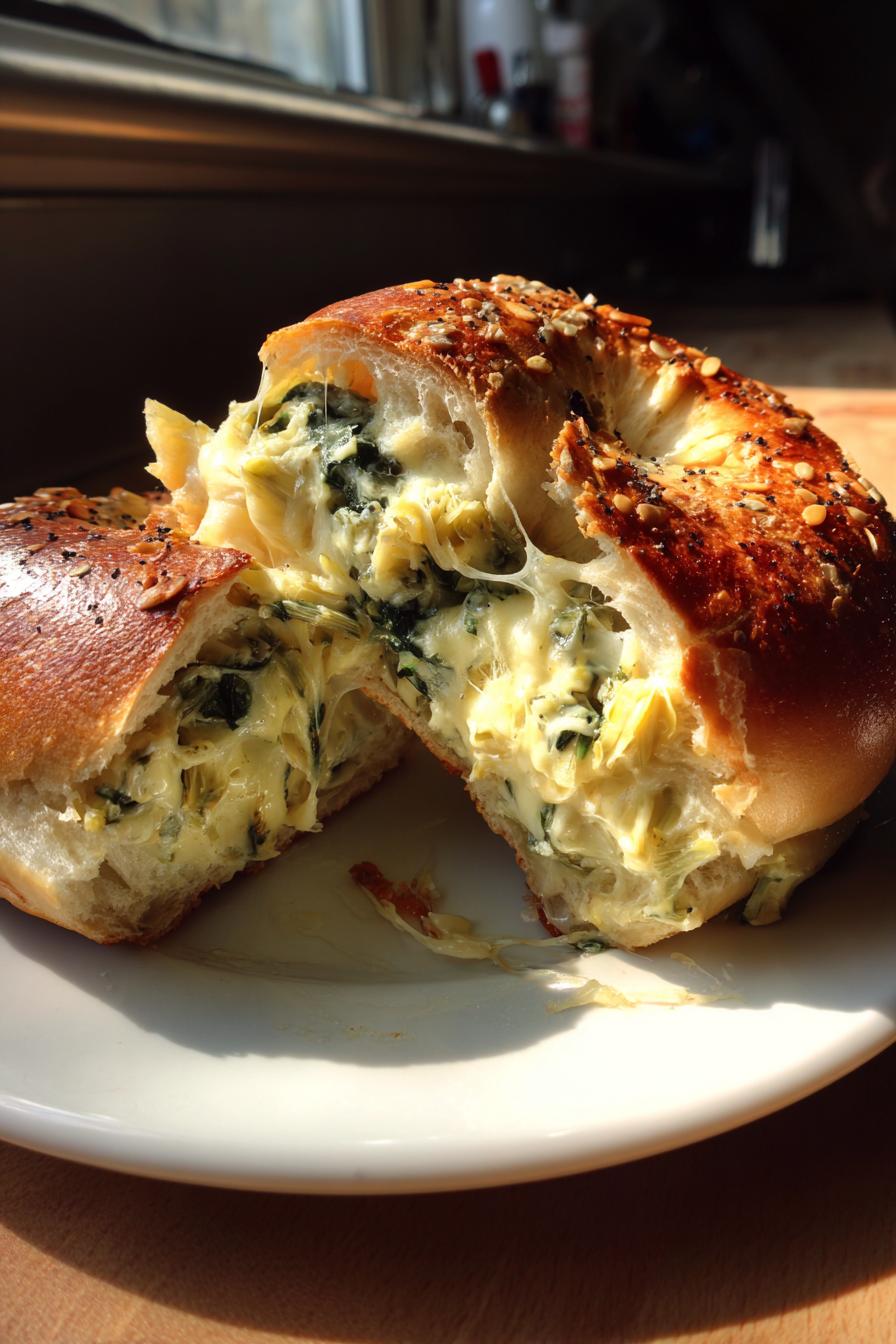 cheesy spinach artichoke bagels
